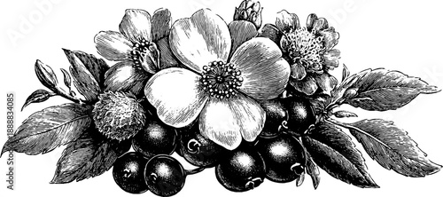 Vintage autumn flower bouquet botanical study for design and decor