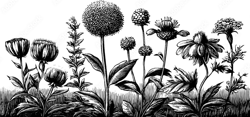 Obraz premium Vintage botanical banner with ornamental edge trimming for design projects