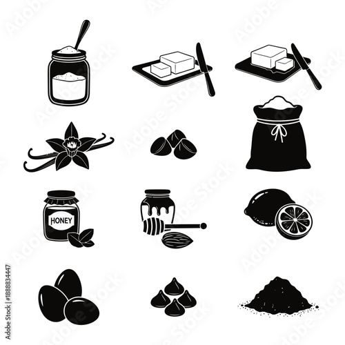 Collection of honey and ingredients for cooking and baking