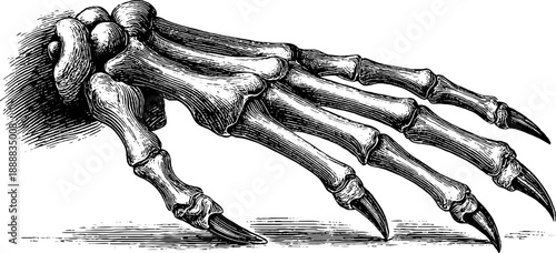 Ornithological study of bird claw and talon anatomy from 19th century botanical engraving