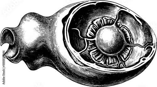 Detailed cross section of bird egg anatomy in vintage botanical style for educational design