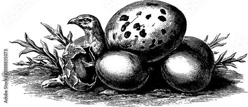 Vintage botanical illustration of bird egg anatomy - cross section study design for educational use