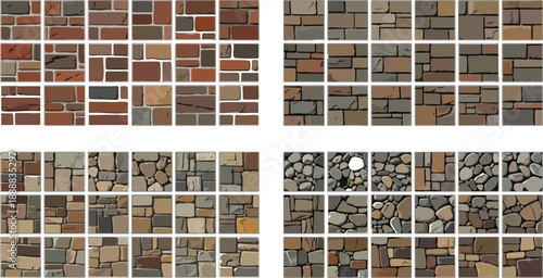 Assorted stone and brick wall textures in brown gray and beige shades stone wall pattern background