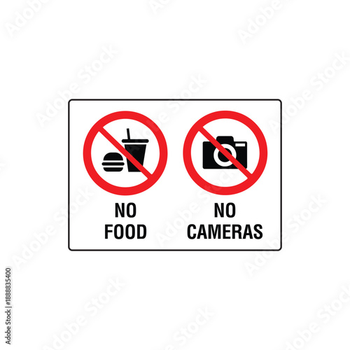 No Food No Cameras Allowed Prohibition Sign Vector Illustration For Restricted Zones
