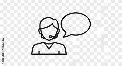 Customer service icon, headset operator with speech bubble, outline illustration