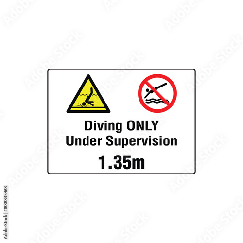 Diving Only Under Supervision 1.35m Warning Sign Vector For Pool And Water Safety
