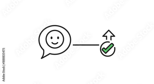 Happy Face in Speech Bubble Connected to Success Check Mark Icon