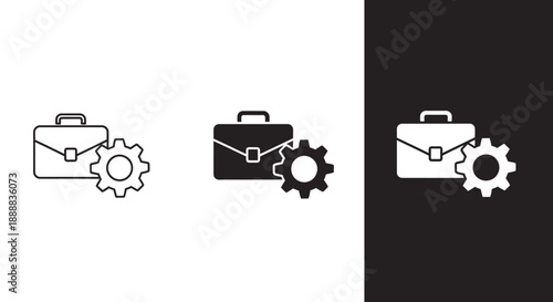 Business process management icon featuring a briefcase paired with a mechanical gear symbol variations
