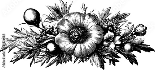 Vintage botanical bouquet diagram for educational and design use