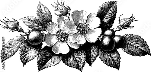 Vintage botanical bouquet top view layout for art and design