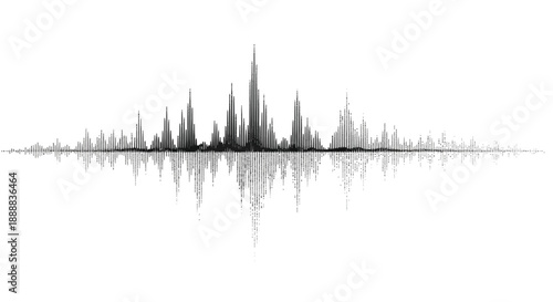 Abstract digital audio waveform visualization representing sound frequency spectrum analysis on white background