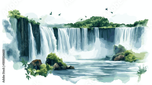 Iguazu Falls. Iguazu Falls hand drawn watercolor illustration