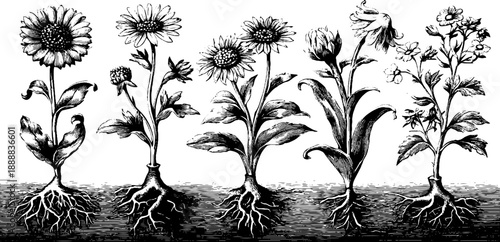 Vintage botanical bouquet with visible roots for floral design