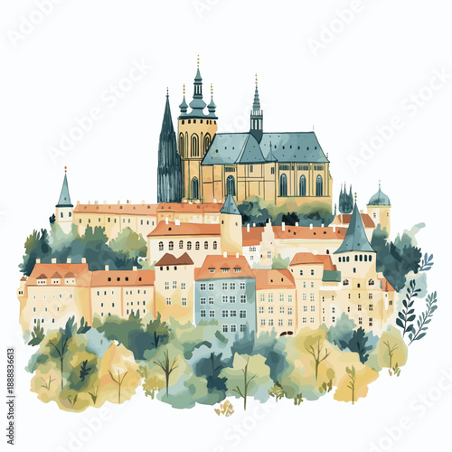Prague Castle. Prague Castle watercolor vector illustration