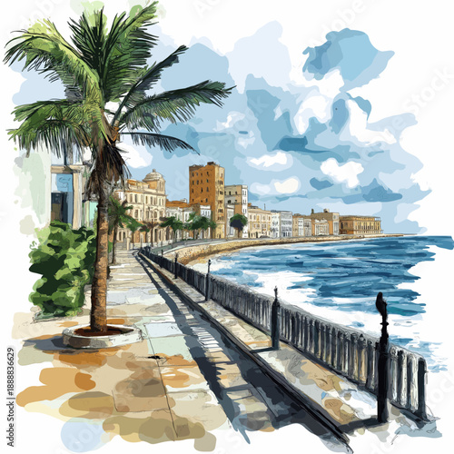 Malec?n. Malec?n hand drawn watercolor illustration