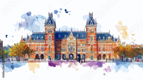 Rijksmuseum. Rijksmuseum watercolor vector illustration