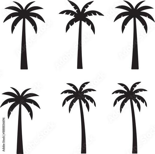  set of palm trees, palm, tree, tropical, vector, silhouette, beach, nature, leaf, illustration, summer, coconut, palm tree, island, plant, design, travel, pattern, sea, sun, palms, branch, palmtree