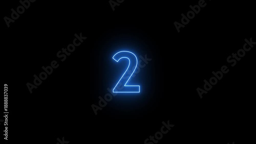 Countdown number sequence for timer and start moment. Numeric countdown for time tracking and event beginning. Digital countdown for race, launch, start and timing control.