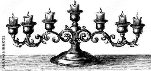 Vintage botanical candelabrum engraving for decorative design