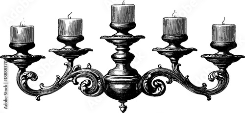 Elegant vintage candelabrum with botanical motifs - hand-engraved antique design