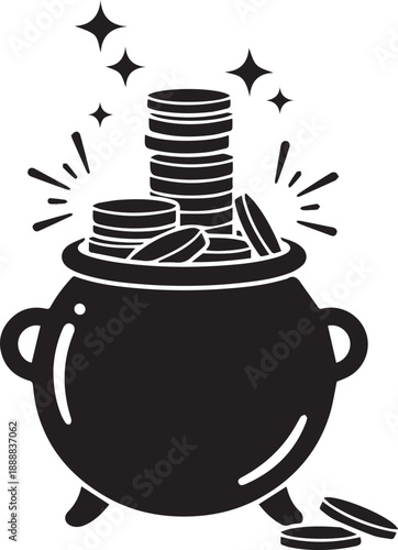 Pot of gold coins illustration vector, lucky treasure overflowing, st patrick's day