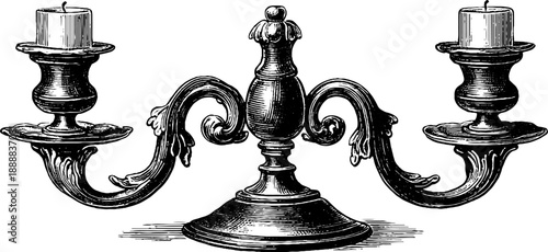 Vintage botanical engraving of decorative candelabrum design for retro art