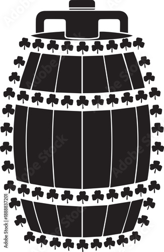 Wooden beer barrel decorated with shamrocks vector illustration for irish brewery icon
