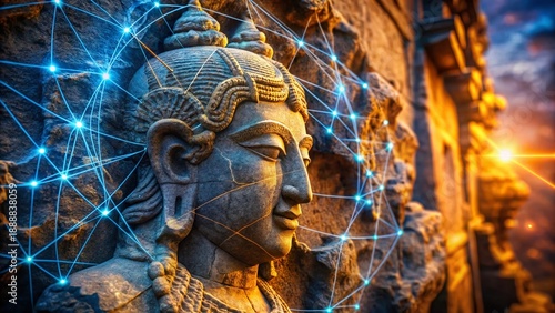 Ancient Stone Tablet with Digital Overlay - Cultural Heritage Preservation