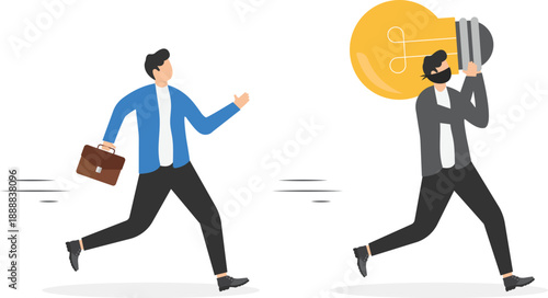 Copyright Protection Concept with Businessman Chasing Thief Stealing Creative Lightbulb Idea