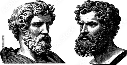 Classical busts academic drawing reference - vintage botanical design