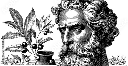 Classical style bust with vintage botanical elements for artistic design