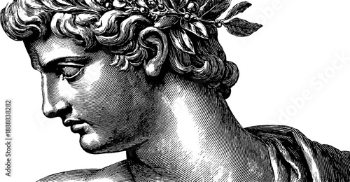 Classical bust in vintage botanical style for academic design