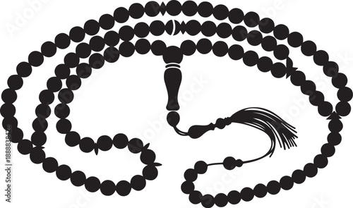 Black Rosary Beads with Tassel on White Background Illustration