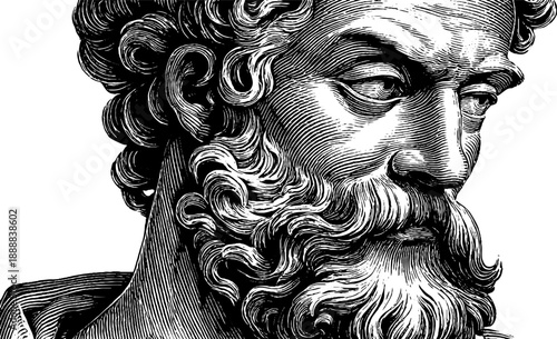 Vintage botanical style classical bust fragment sketch for design