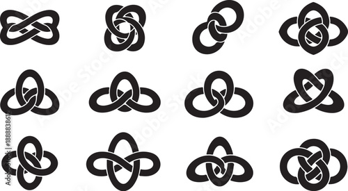 Celtic knot designs on white background in black color