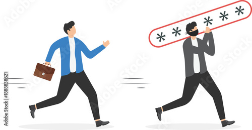 Cyber Security Concept with Businessman Chasing Thief Stealing Digital Password Asset