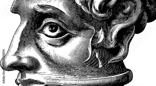 Classical bust with botanical elements - vintage engraving design for art prints