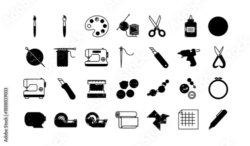 DIY crafting tools icon pack vector set with editable stroke and flat design