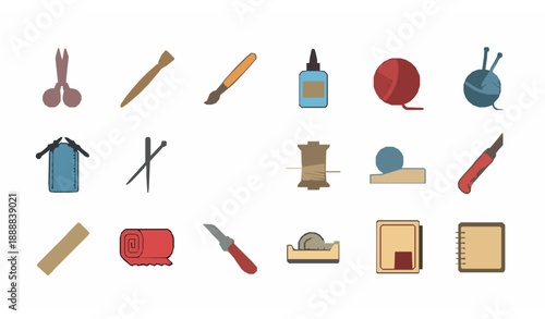 Crafting and DIY icon set vector line art collection with editable stroke for web and apps