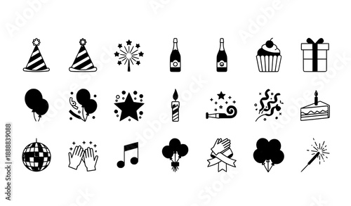 Festive party celebration icon pack vector set with editable stroke and flat design
