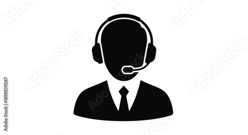 Silhouette icon representing a professional call center agent wearing a headset with a microphone boom clearly visible