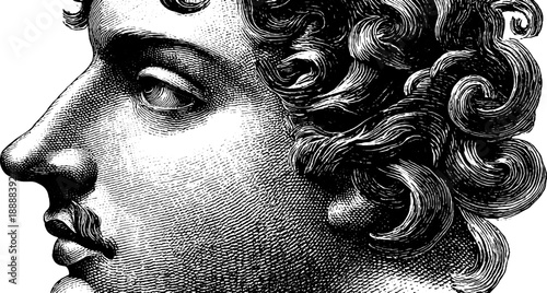 Classical bust anatomy with nose and lips in vintage botanical engraving style