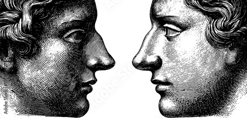 Classical bust silhouette nose and lips anatomy - vintage botanical engraving design