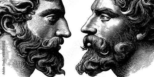 Classical bust anatomy with botanical elements - vintage engraving design for artistic projects