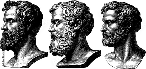 Classical bust with proportion grid and vintage botanical elements for art design