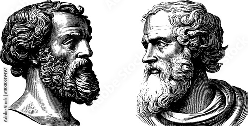 Classical bust restoration diagram in vintage botanical style