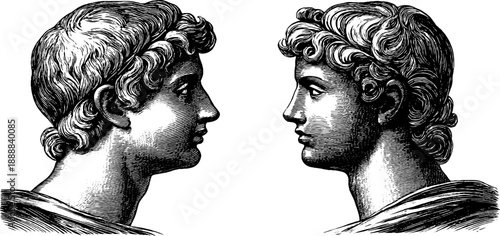 Classical bust with short hairstyle and vintage botanical engraving silhouette design