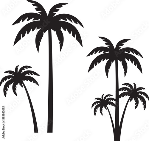  set of palm trees, palm, tree, tropical, vector, silhouette, beach, nature, leaf, illustration, summer, coconut, palm tree, island, plant, design, travel, pattern, sea, sun, palms, branch, palmtree