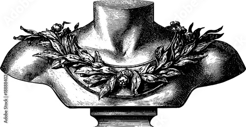 Classical bust with botanical ornament - vintage engraving art for design
