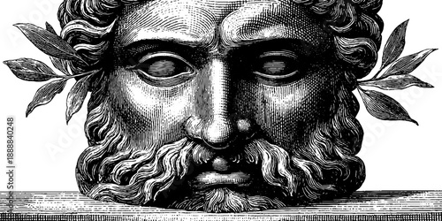 Vintage botanical engraving of classical bust design for art decor